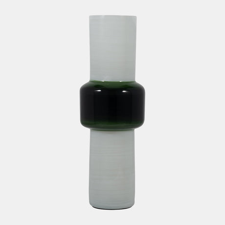 Glass, 19" Modern Cylinder Vase, White/green from Sagebrook Home - Luna Furniture