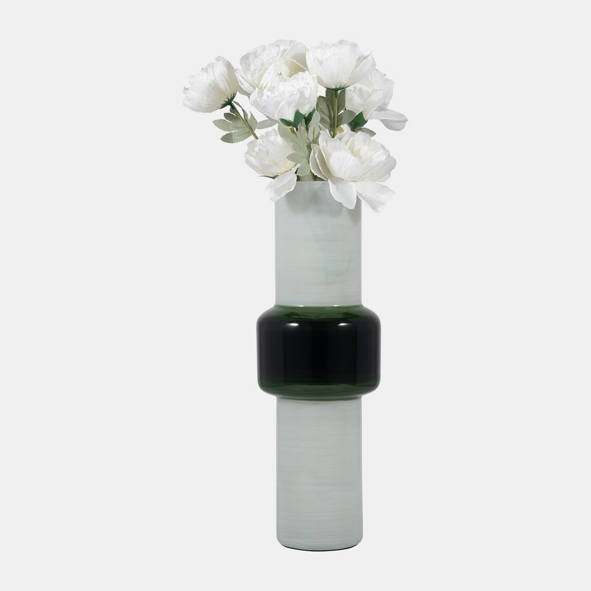 Glass, 19" Modern Cylinder Vase, White/green from Sagebrook Home - Luna Furniture