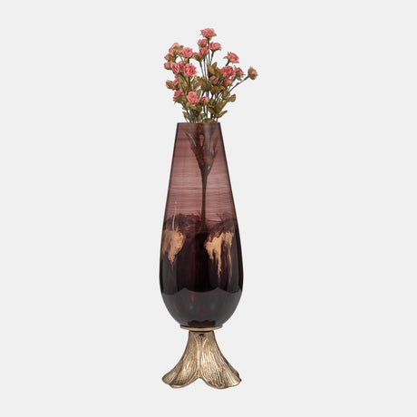 Glass, 19" Vase W/ Leaf Base, Bronze from Sagebrook Home - Luna Furniture