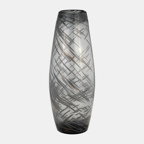 Glass, 20"h Swirl Vase, Black - 17980-03