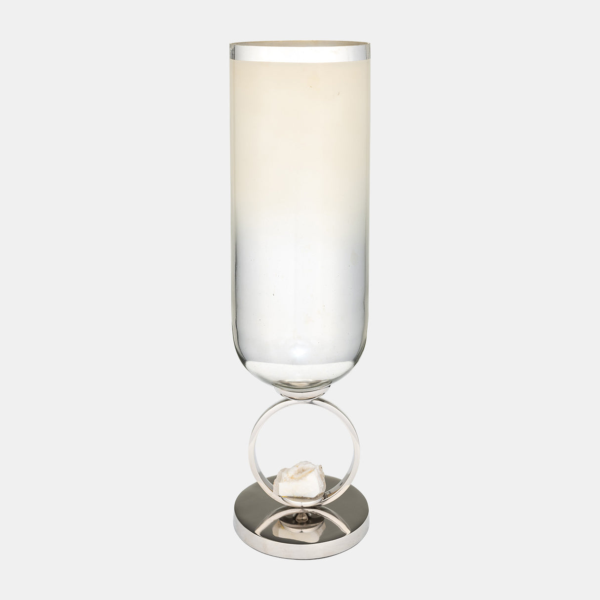 Glass, 21" Vase W/ Metal Base Stone Accent, Pearl from Sagebrook Home - Luna Furniture