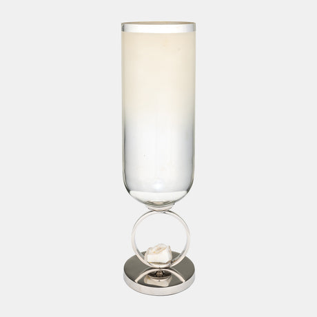 Glass, 21" Vase W/ Metal Base Stone Accent, Pearl from Sagebrook Home - Luna Furniture