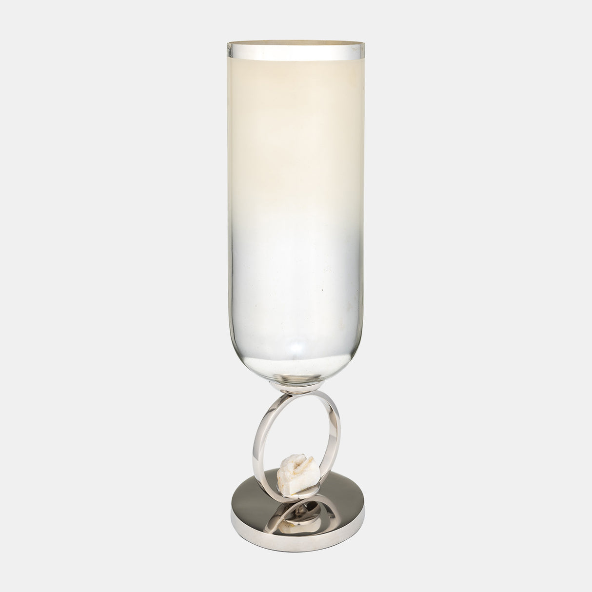 Glass, 21" Vase W/ Metal Base Stone Accent, Pearl from Sagebrook Home - Luna Furniture