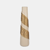 Glass, 22" Aluminum Wrapped Vase, White/gold from Sagebrook Home - Luna Furniture