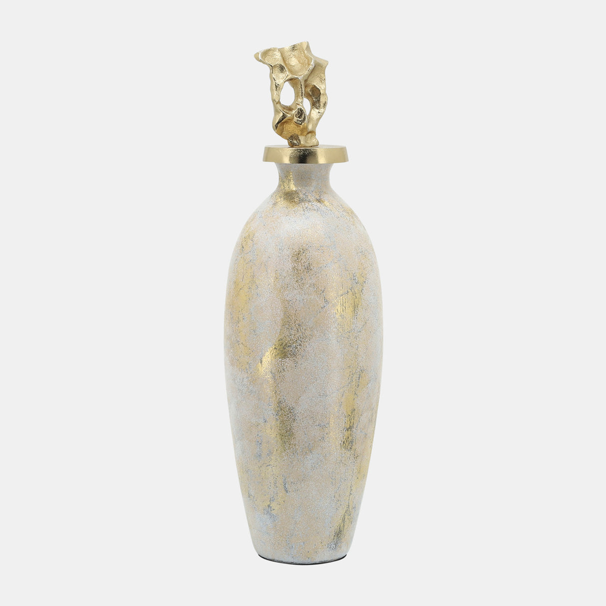 Glass, 23"h Metal Vase Tribal Topper, White/gold from Sagebrook Home - Luna Furniture