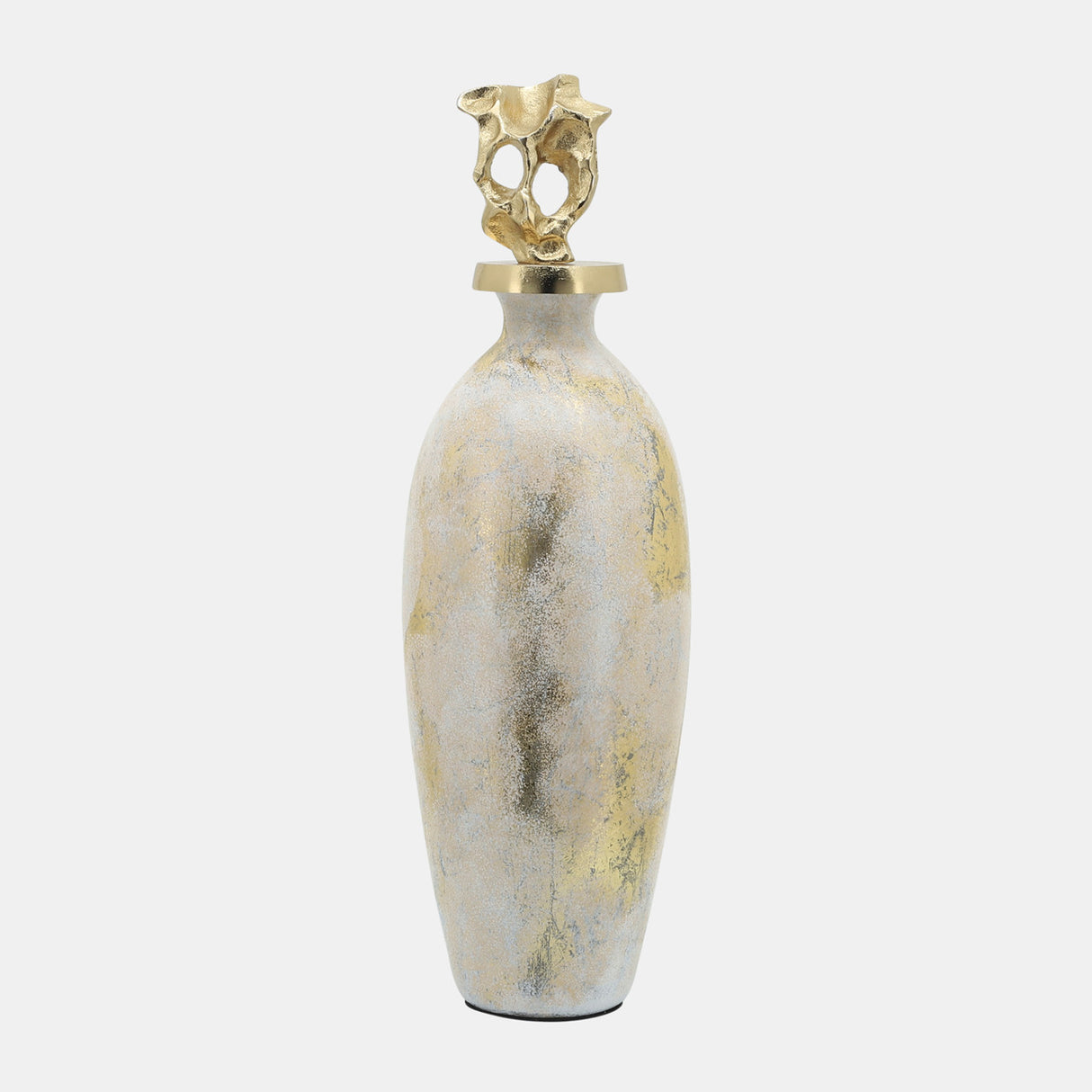 Glass, 23"h Metal Vase Tribal Topper, White/gold from Sagebrook Home - Luna Furniture