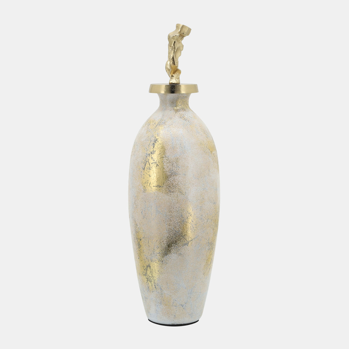 Glass, 23"h Metal Vase Tribal Topper, White/gold from Sagebrook Home - Luna Furniture