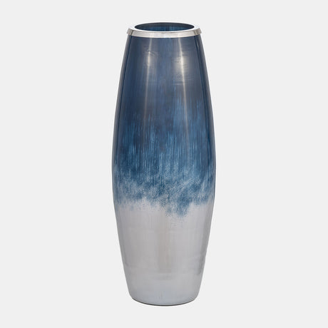 Glass,24"h Vase W/metal Rim, Blue/wht Ombre from Sagebrook Home - Luna Furniture