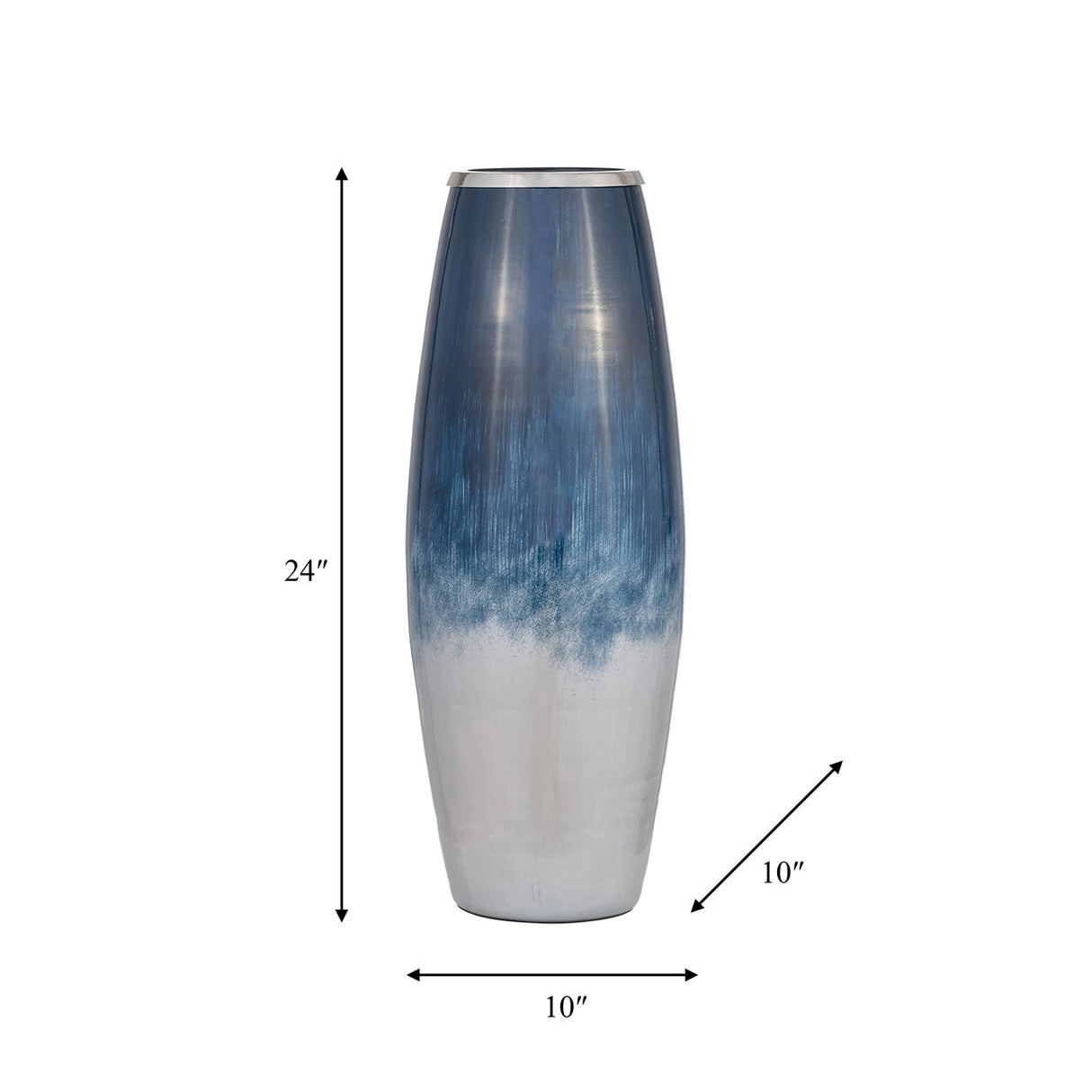 Glass,24"h Vase W/metal Rim, Blue/wht Ombre from Sagebrook Home - Luna Furniture