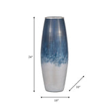 Glass,24"h Vase W/metal Rim, Blue/wht Ombre from Sagebrook Home - Luna Furniture