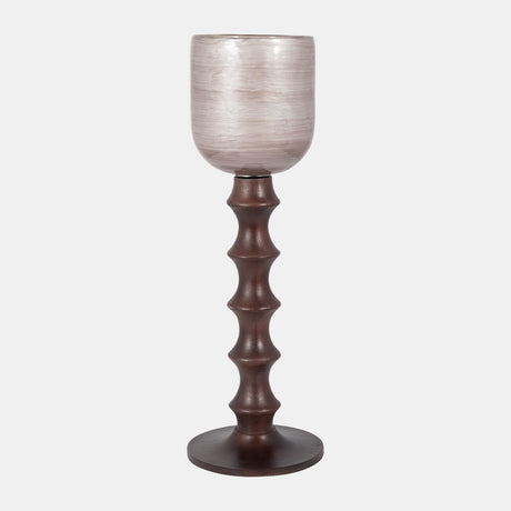 Glass, 24" Wooden Base Hurrican, Blush from Sagebrook Home - Luna Furniture