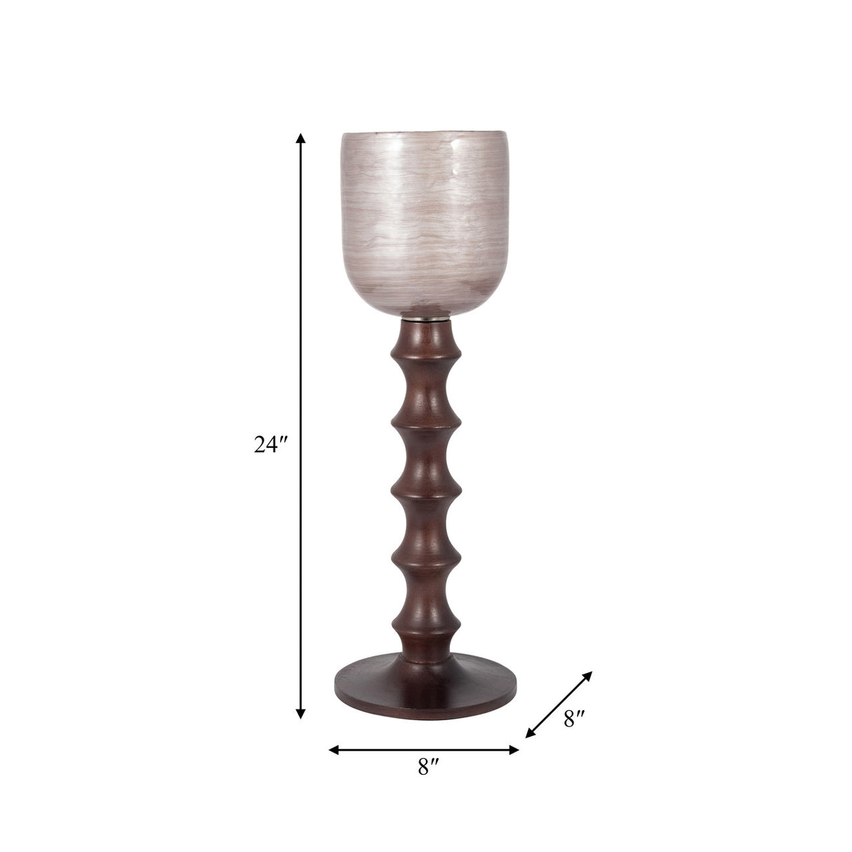 Glass, 24" Wooden Base Hurrican, Blush from Sagebrook Home - Luna Furniture