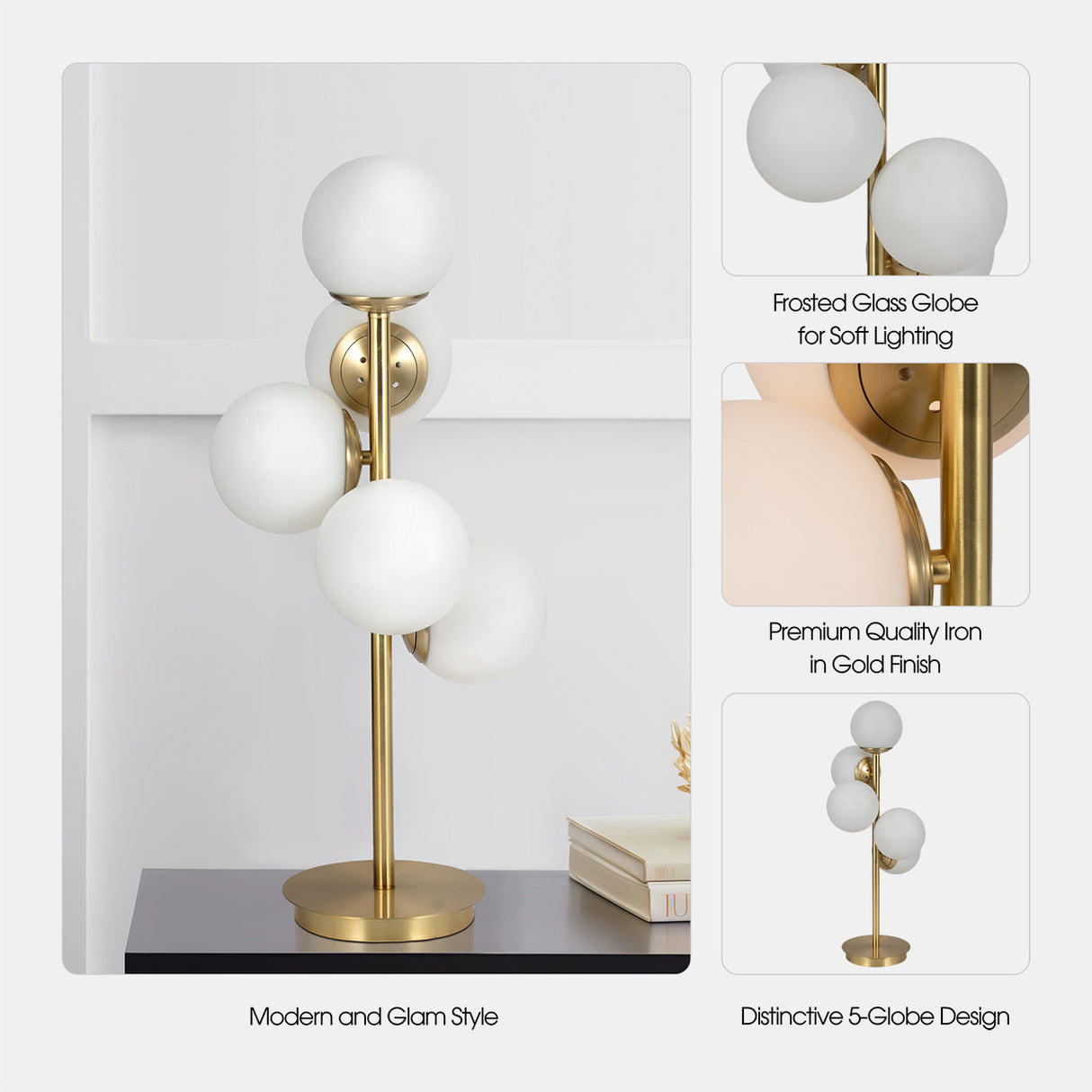 Glass 26" Frosted Globe Table Lamp, Gold from Sagebrook Home - Luna Furniture