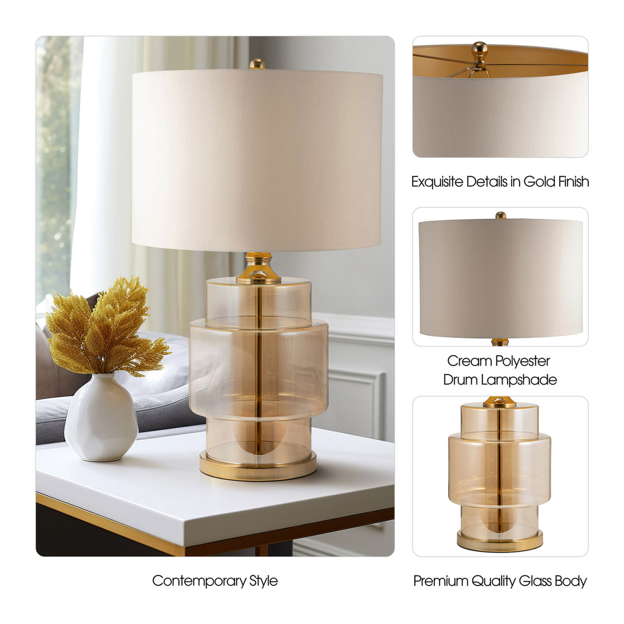 Glass, 30" Lustered Table Lamp, Gold from Sagebrook Home - Luna Furniture