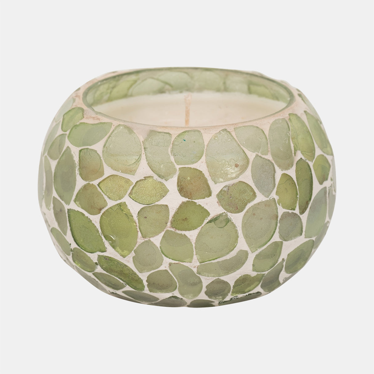 Glass, 4" 10 Oz Mosaic Scented Candle, Light Green from Sagebrook Home - Luna Furniture