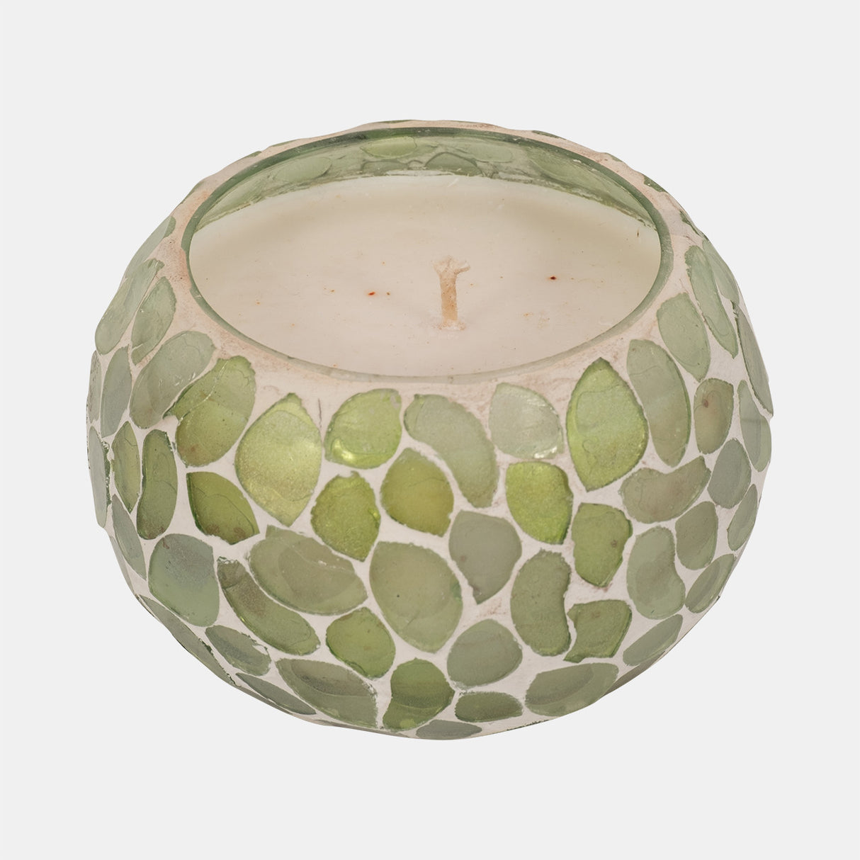 Glass, 4" 10 Oz Mosaic Scented Candle, Light Green from Sagebrook Home - Luna Furniture