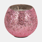 Glass, 4" 11 Oz Crackled Scented Candle, Pink from Sagebrook Home - Luna Furniture