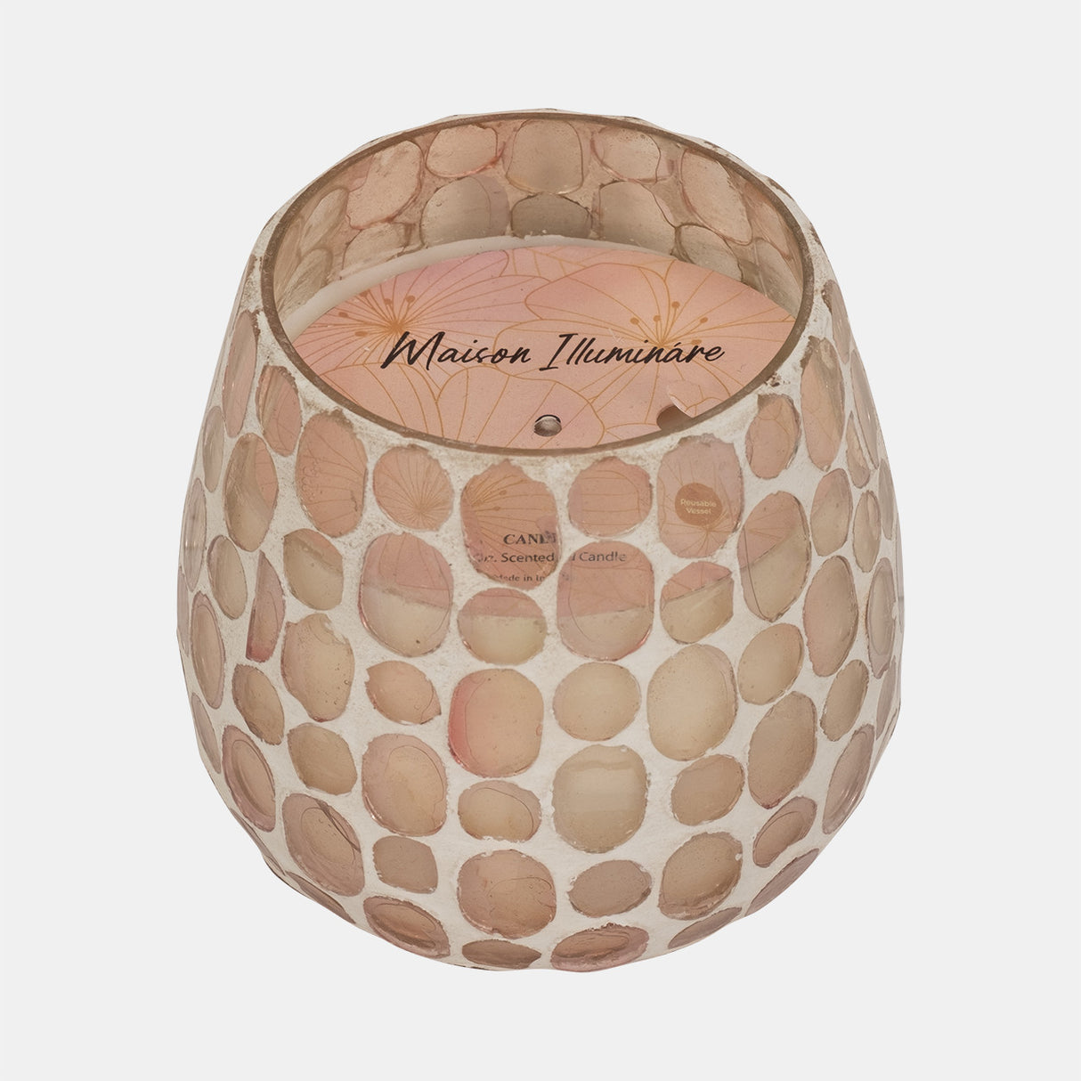 Glass, 4" 11 Oz Mosaic Scented Candle, Soft Pink from Sagebrook Home - Luna Furniture