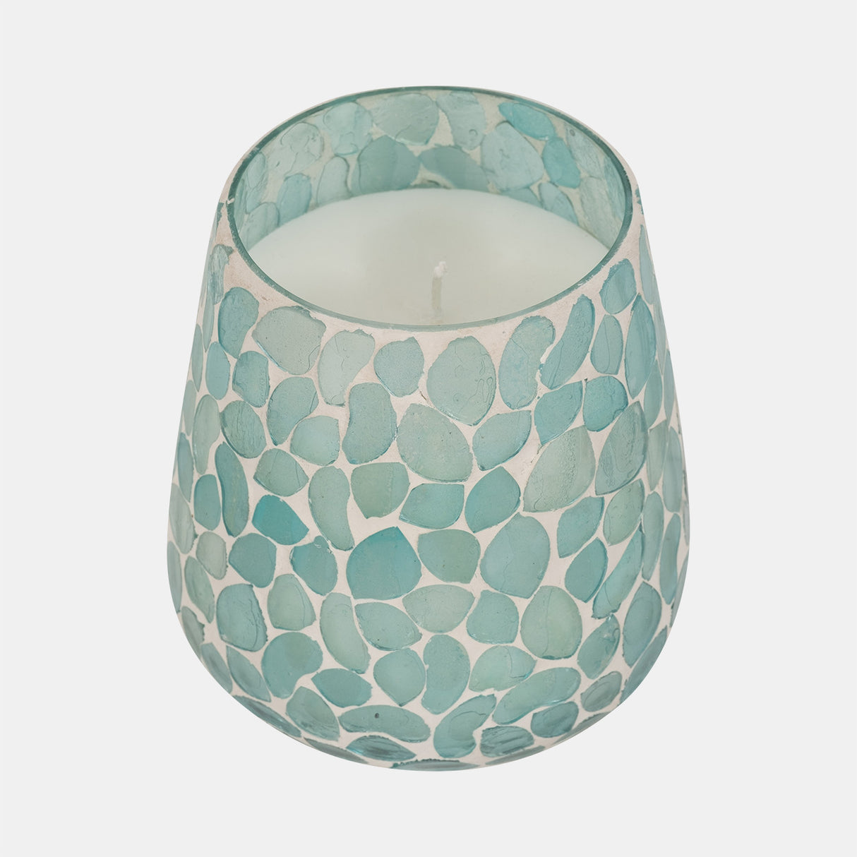 Glass, 5" 18 Oz Mosaic Scented Candle, Light Blue from Sagebrook Home - Luna Furniture