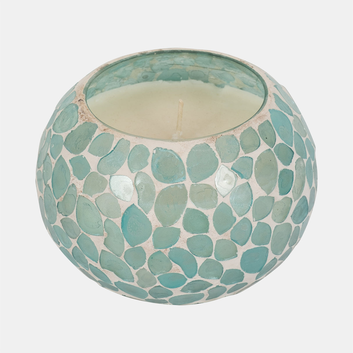 Glass, 5" 19 Oz Mosaic Scented Candle, Light Blue from Sagebrook Home - Luna Furniture