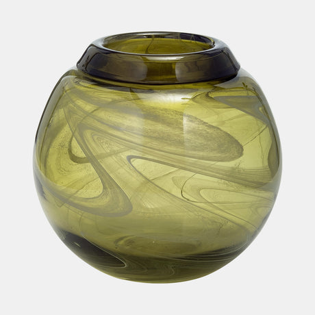 Glass, 7" Bowl Green Swirl from Sagebrook Home - Luna Furniture