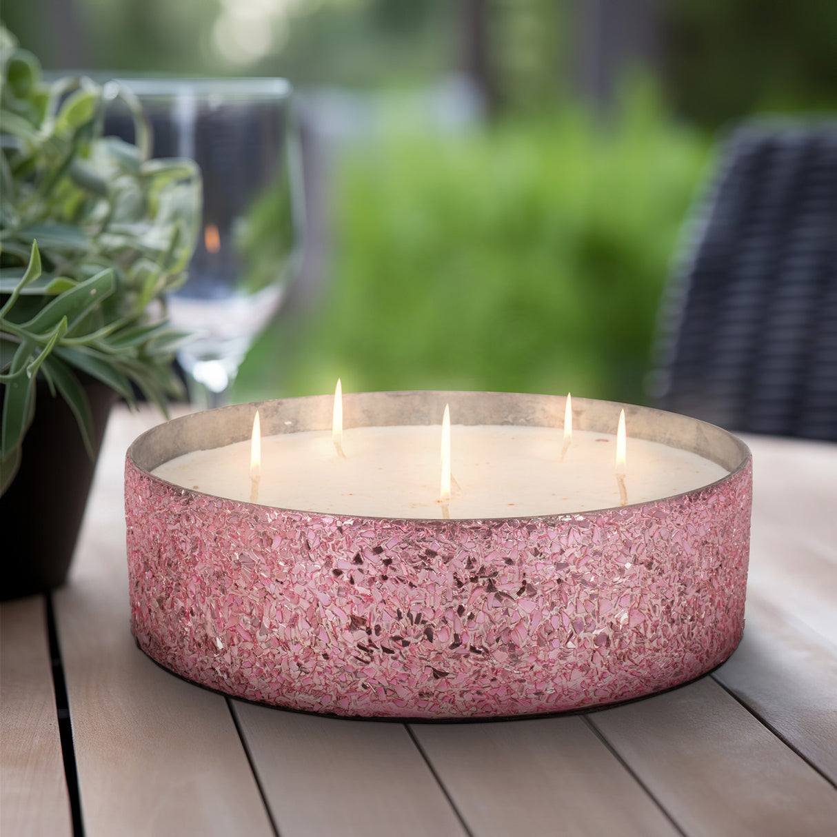 Glass, 8" 49 Oz Crackled Bowl Scented Candle, Pink from Sagebrook Home - Luna Furniture