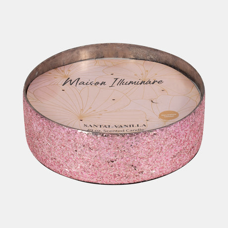 Glass, 8" 49 Oz Crackled Bowl Scented Candle, Pink from Sagebrook Home - Luna Furniture