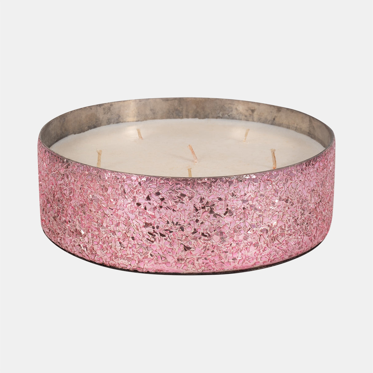 Glass, 8" 49 Oz Crackled Bowl Scented Candle, Pink from Sagebrook Home - Luna Furniture