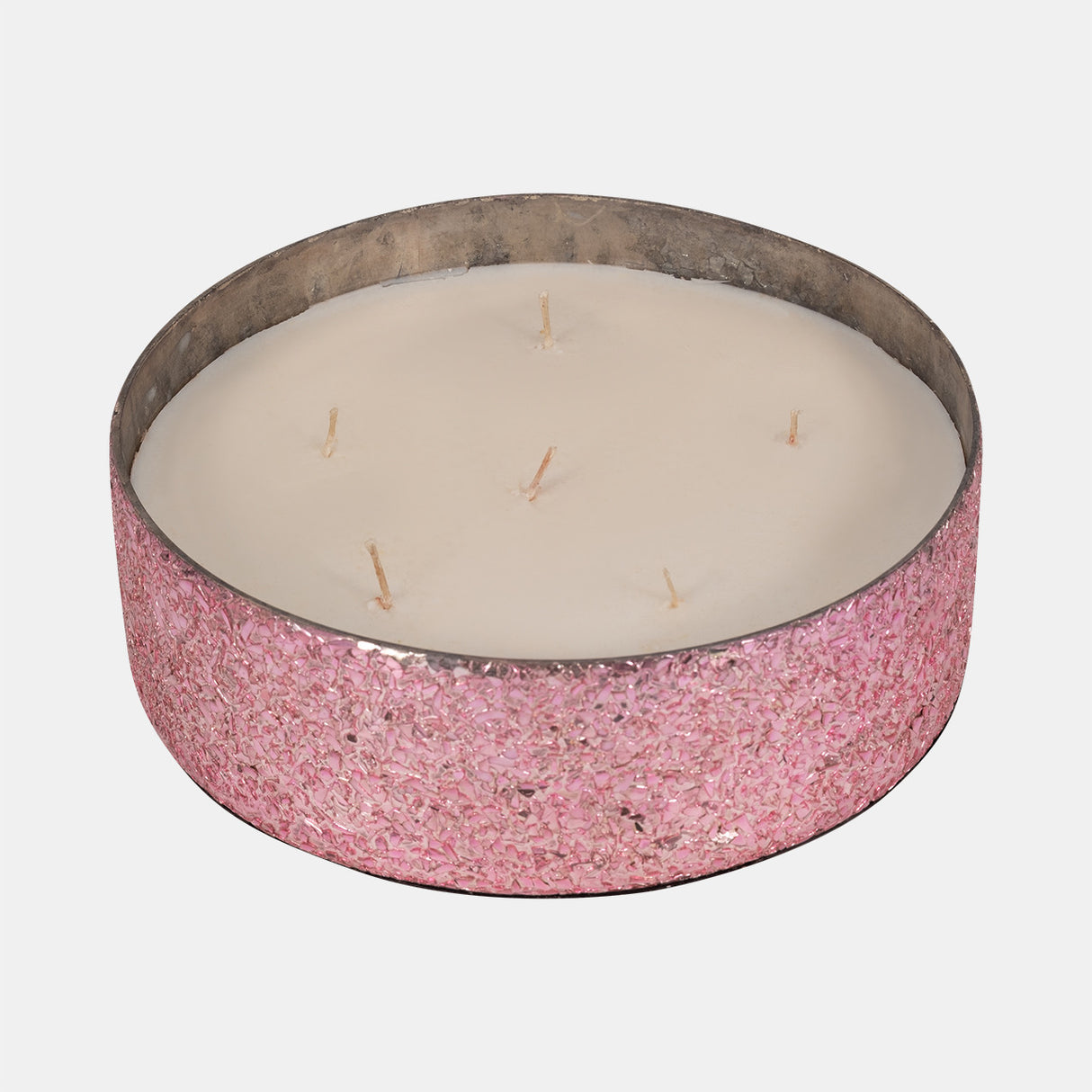 Glass, 8" 49 Oz Crackled Bowl Scented Candle, Pink from Sagebrook Home - Luna Furniture