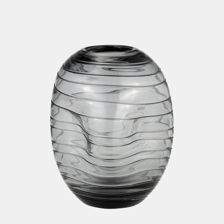 Glass, 8"h Pinched Vase, Smoke - 17982-01