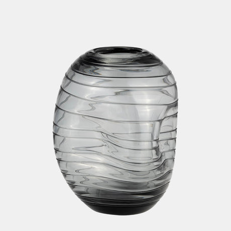 Glass, 8"h Pinched Vase, Smoke - 17982-01