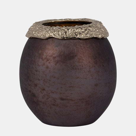 Glass,8",oval Hurricane,charred Coal/gold from Sagebrook Home - Luna Furniture