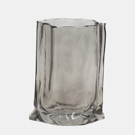 Glass, 9" Paper Bag Vase, Smoke from Sagebrook Home - Luna Furniture