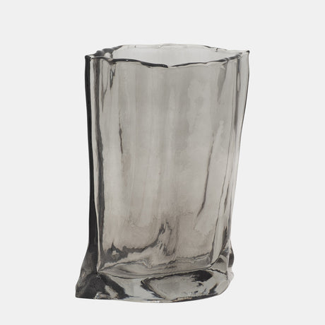 Glass, 9" Paper Bag Vase, Smoke from Sagebrook Home - Luna Furniture