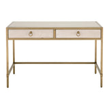 Strand Shagreen Desk in White Shagreen, Brushed Gold, Clear Glass - 6124.WHT-SHG/GLD