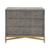 Strand Shagreen 3-Drawer Nightstand in Gray Shagreen, Brushed Gold - 6120.GRY-SHG/GLD