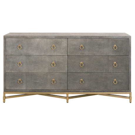 Strand Shagreen 6-Drawer Double Dresser in Gray Shagreen, Brushed Gold - 6122.GRY-SHG/GLD