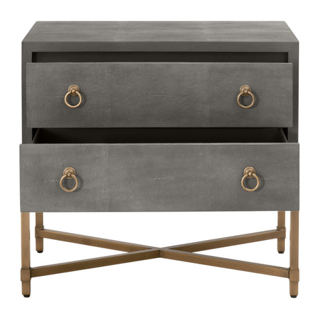 Strand Shagreen 2-Drawer Nightstand in Gray Shagreen, Brushed Gold - 6121.GRY-SHG/GLD