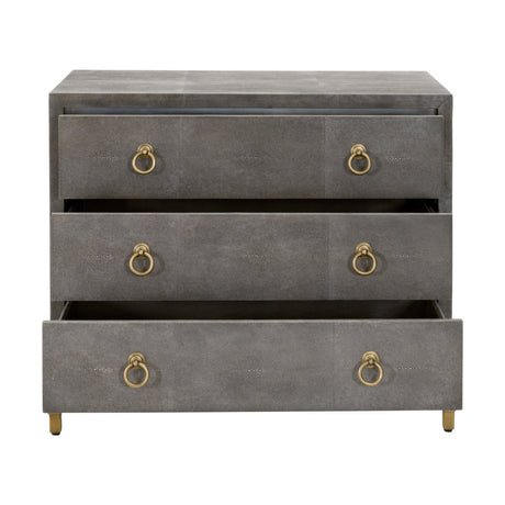 Strand Shagreen 3-Drawer Nightstand in Gray Shagreen, Brushed Gold - 6120.GRY-SHG/GLD