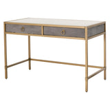 Strand Shagreen Desk in Gray Shagreen, Brushed Gold, Clear Glass - 6124.GRY-SHG/GLD