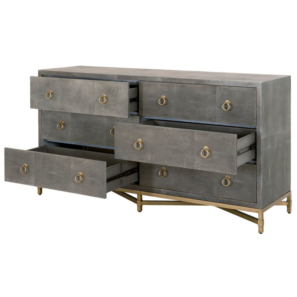 Strand Shagreen 6-Drawer Double Dresser in Gray Shagreen, Brushed Gold - 6122.GRY-SHG/GLD