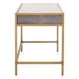 Strand Shagreen Desk in Gray Shagreen, Brushed Gold, Clear Glass - 6124.GRY-SHG/GLD