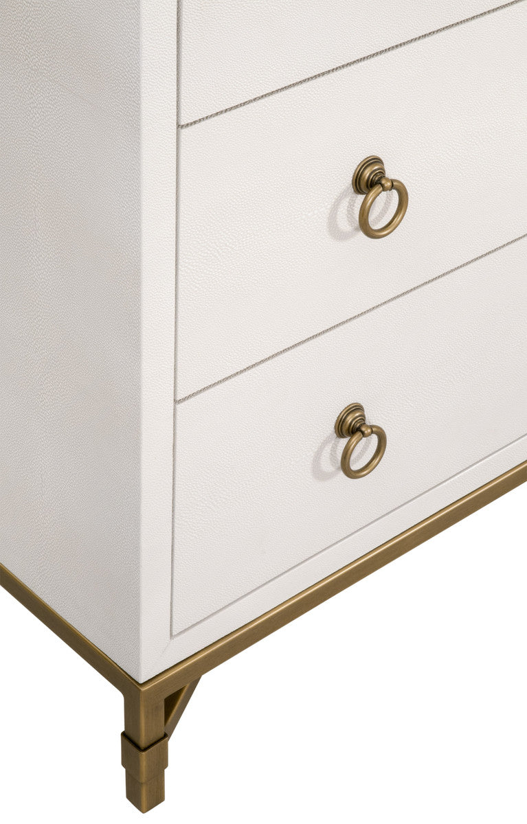 Strand Shagreen 6-Drawer Double Dresser in Pearl Shagreen, Brushed Gold - 6122.PRL-SHG/GLD