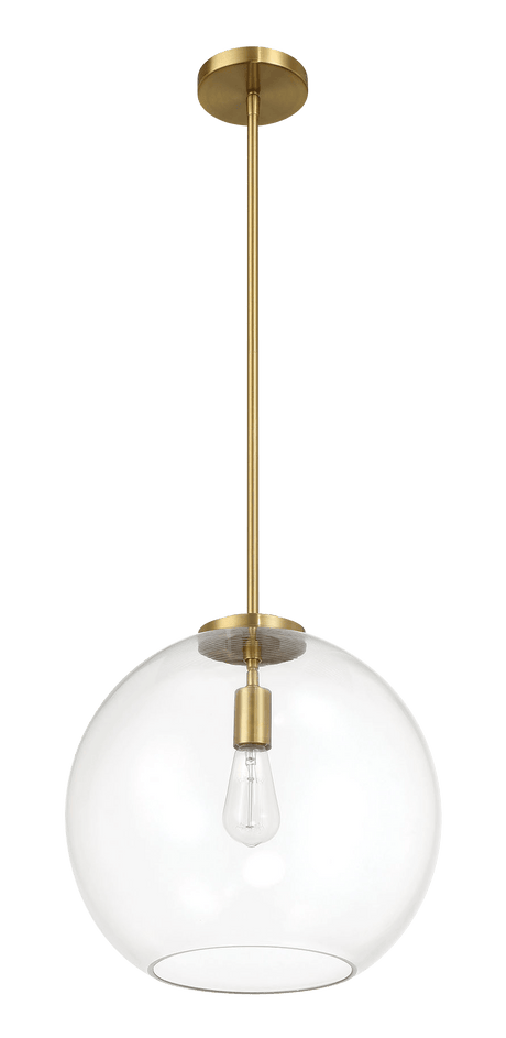 Gleam Single Light Pendant Lamp With Clear Globe Glass - Satin Brass - PNL03901001