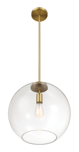 Gleam Single Light Pendant Lamp With Clear Globe Glass - Satin Brass - PNL03901001