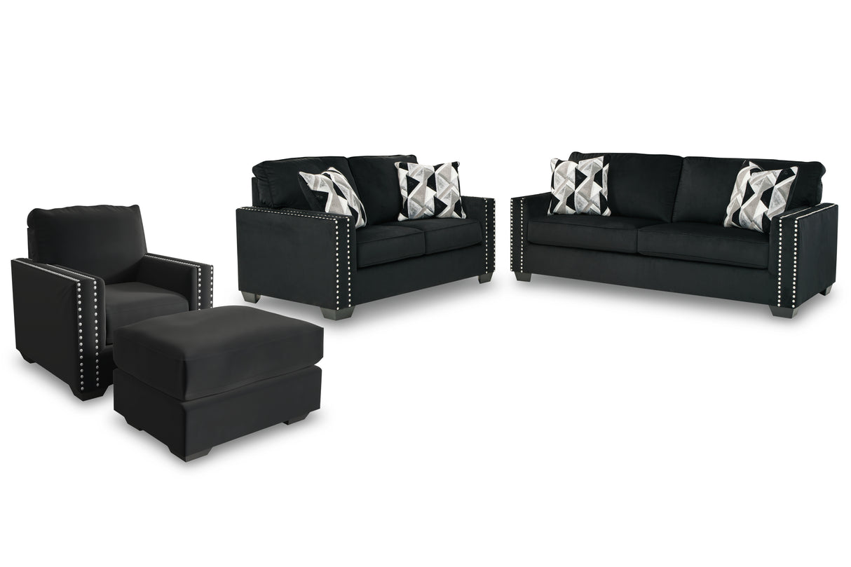 Gleston Sofa, Loveseat, Chair and Ottoman in Onyx - PKG008943