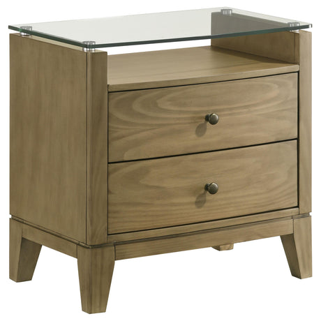 Granada 2-drawer Glass Top Nightstand Natural Pine from Coaster - Luna Furniture