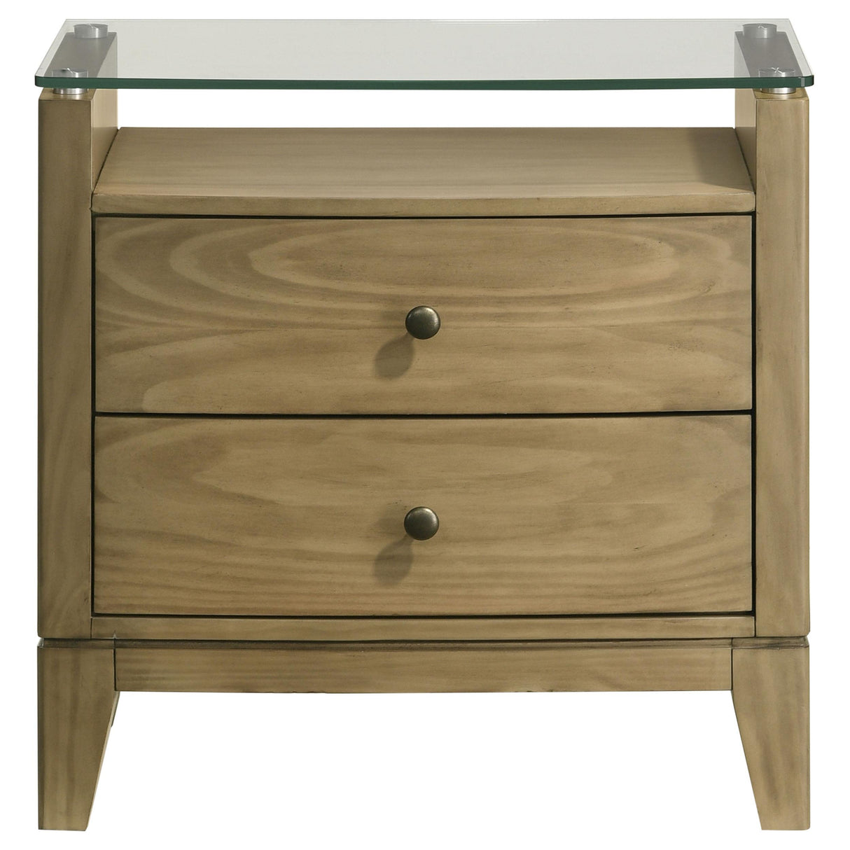 Granada 2-drawer Glass Top Nightstand Natural Pine from Coaster - Luna Furniture