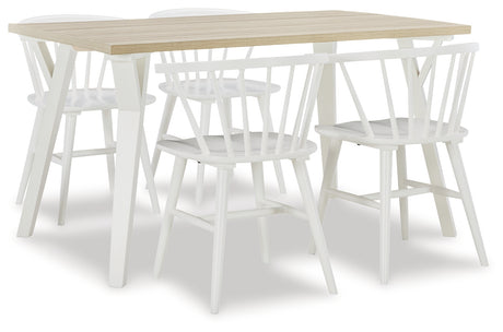 Grannen Dining Table and 4 Chairs in White/Natural - PKG010480