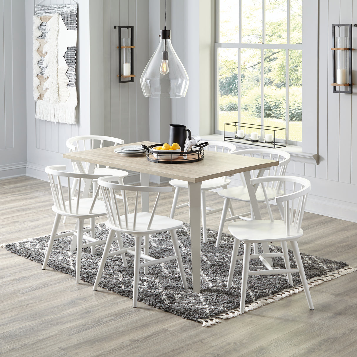 Grannen Dining Table and 6 Chairs in White/Natural - PKG010481